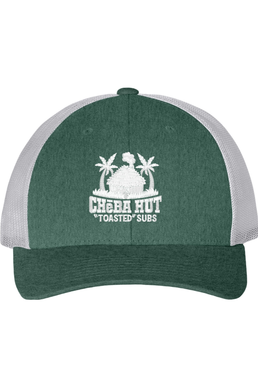 Green and gray cap with 'Cheba Hut Toasted Subs' logo on a white background
