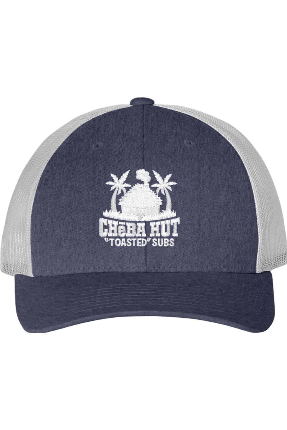 Navy and gray cap with 'Cheba Hut Toasted Subs' logo on a white background