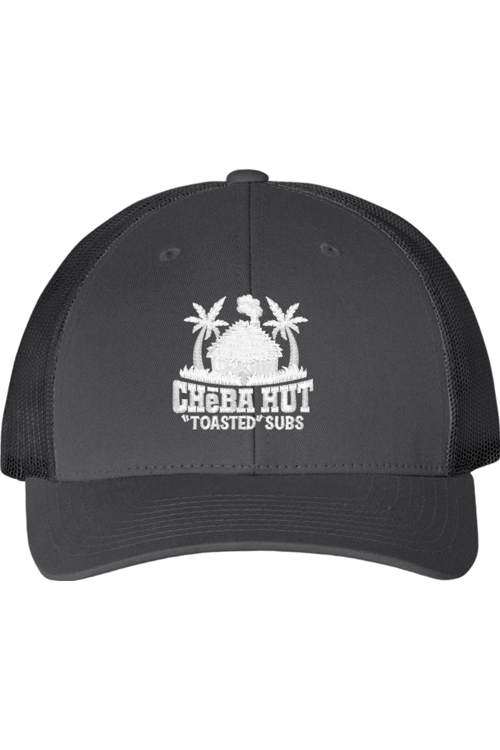 Grey and black cap with 'Cheba Hut Toasted Subs' logo on a white background.