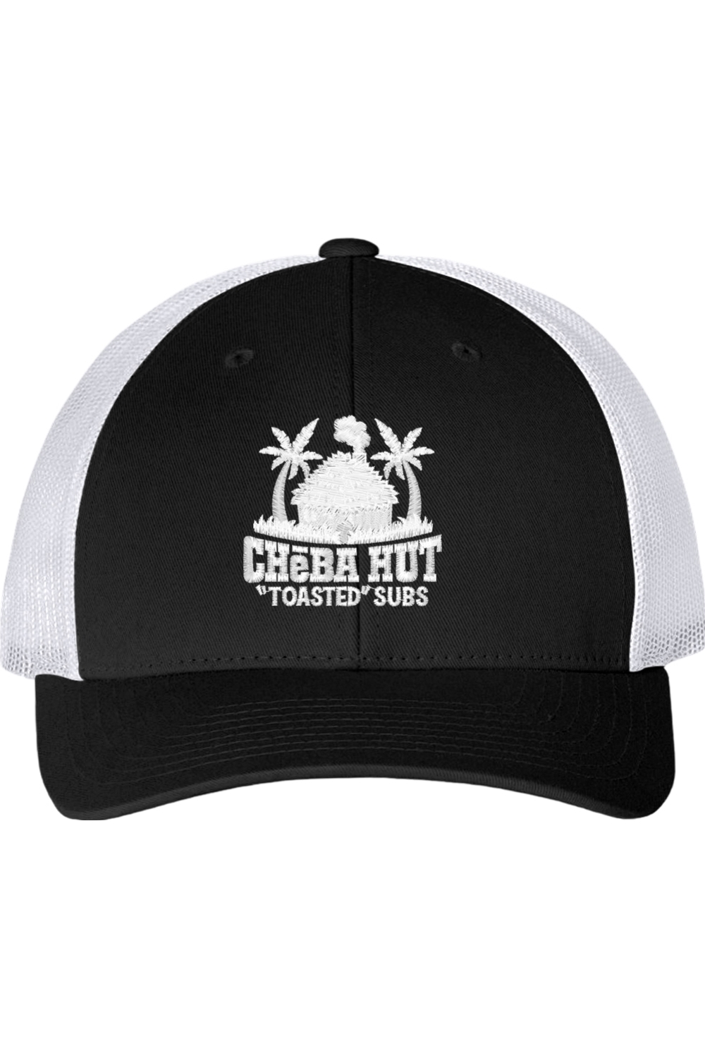 Black and white cap with 'Cheba Hut Toasted Subs' logo on a white background