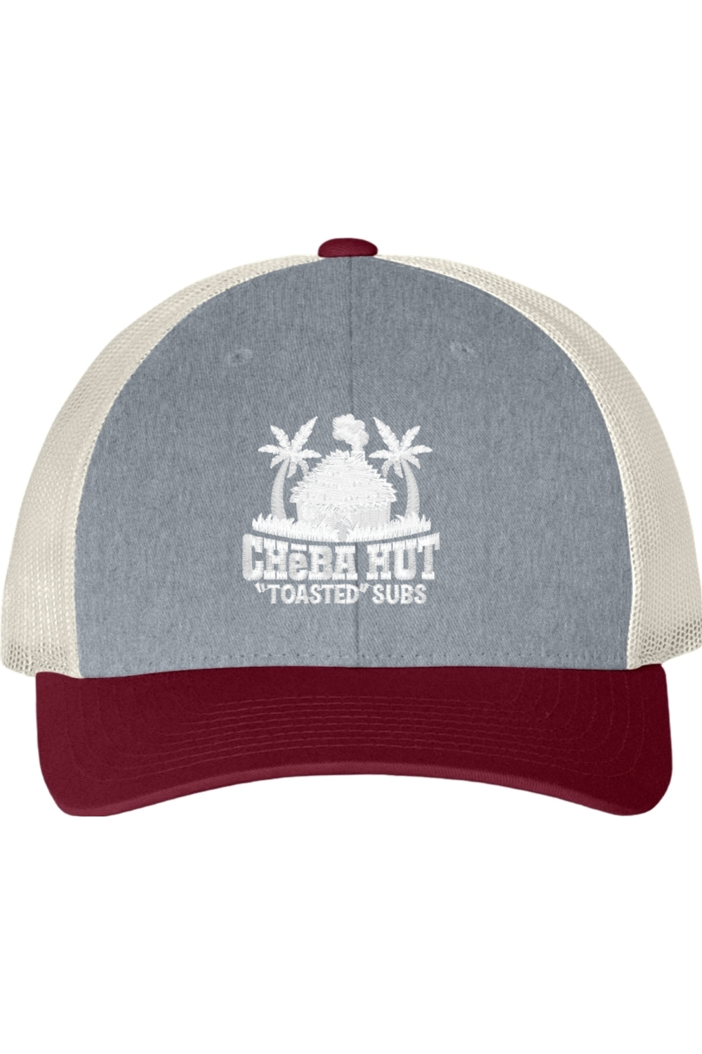 Gray and red cap with 'Cheba Hut Toasted Subs' logo on a white background