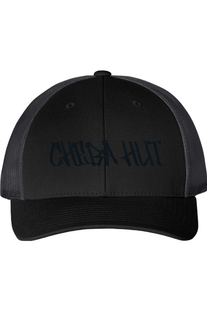 Black cap with 'Chebe Hut' logo on a white background